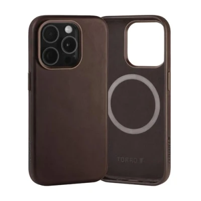 Afbeelding van TORRO Case Compatibel met iPhone 15 Pro Premium Lederen MagSafe Hoesje (Donker Bruin)