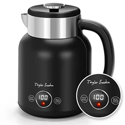 Afbeelding van Taylor Swoden 30HB8 Asher Waterkoker Met Temperatuurregeling 40C tot 100C Warmhoudfunctie 1.7 Liter Cool Touch RvS 2200W Zwart