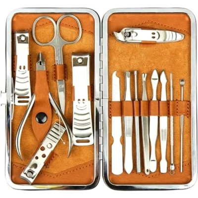 Afbeelding van H&amp;S Manicure &amp; pedicure nagelset voor dames en heren 14 delige reis nagelverzorgingsset Roestvrij stalen met ook nagelschaar nagelknipper in kunstleren nageletui