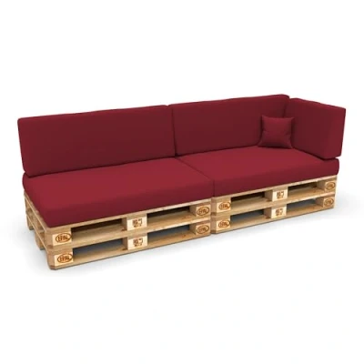 Afbeelding van POKAR 6 delige set voor europallets: 2 x zitvlak 120 80 cm + rugleuning 40 1 (zijkant) 60 sierkussen cm, tuinbank, zonder pallet, bruin