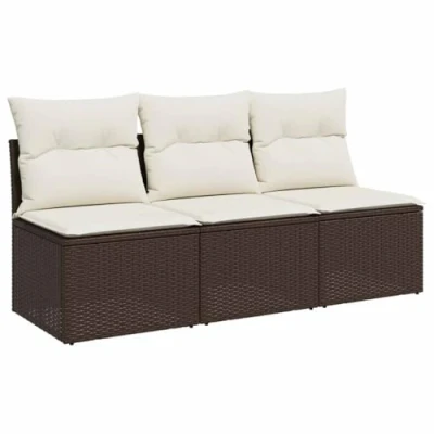 Afbeelding van Tuinbank 3 zits met kussens poly rattan bruin