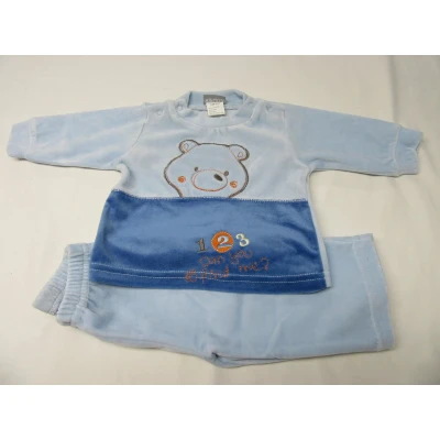 Afbeelding van Wiplala Pyjama Velour 2 delig Beer Blauw 6 maand 68