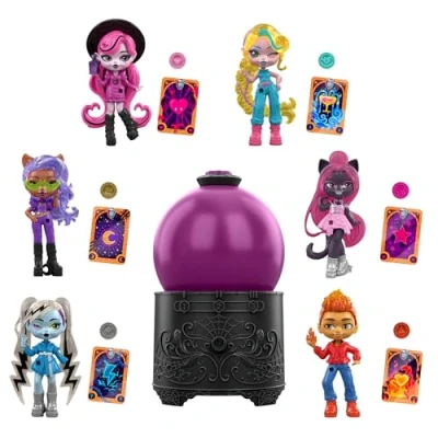Afbeelding van Monster High Toverdranken Kristallen Bol Minipoppen, verrassende onthulling van personagefiguren (7,5 cm) in water, met hanger en voorspellende kaart (personages kunnen variëren), JCX99