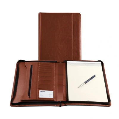 Afbeelding van Schrijfmap Brepols Palermo luxe A4 met rits inclusief schrijfblok bruin