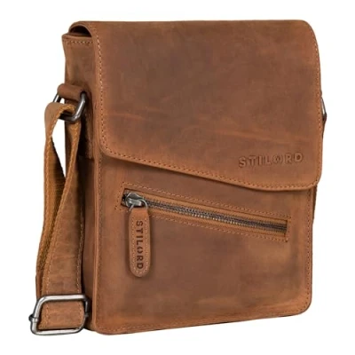 Afbeelding van STILORD &#039;Steve&#039; Kleine heren tas leer om Vintage schoudertas te dragen mannen 8 inch tablet Messenger Bag DIN A5 Echt leer, Kleur:tan donker bruin