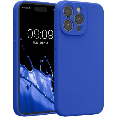 Afbeelding van kwmobile telefoonhoesje geschikt voor Apple iPhone 15 Pro Max TPU backcover met siliconen coating Smartphone case in Baltisch blauw