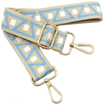 Afbeelding van Gekleurde schouderriem voor damestassen, brede tasriem, blauw wit, verstelbare met gouden karabijnhaak, duurzaam crossbody tas, handtas, doe het zelf schouderaccessoires