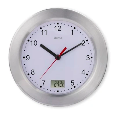 Afbeelding van Hama Badkamerklok Mauritius met Thermometer Tikt Niet 17 cm RVS/Wit
