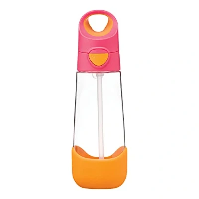 Afbeelding van b.box 600 ml Tritan drinkfles met open of dicht deksel, waterfles verwijdering, siliconen rietje, perfect voor schoolkinderen (aardbeienshake)