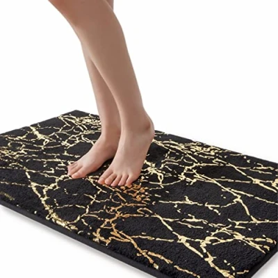 Afbeelding van QJHOMO badmat, antislip, wasbaar, zwart, decoratief tapijt, luxe, badkameraccessoires, zachte microvezel, absorberend, 60 x 90 cm