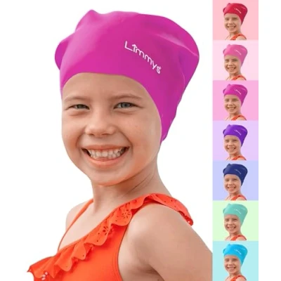 Afbeelding van Limmys Badmuts Lang Haar voor Kinderen 100% Siliconen Kinderbadmuts Jongens/Meisjes met Haar, Vlechten, Dreadlocks Rekbare en Comfortabele Verschillende Kleuren (Donker roze)