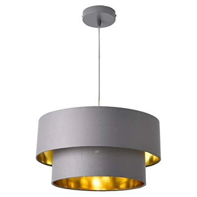 Afbeelding van Design hanglamp Lopar metaal en stof E27 Ø40 grijs goud