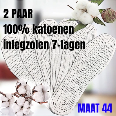 Afbeelding van Allernieuwste.nl® 2 PAAR 100% Katoenen Inlegzolen 7 laags Zweetabsorberende Ademende Sport voor Mannen en Vrouwen met Melaleuca 4 Seizoenen Wit Maat 44