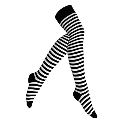 Afbeelding van Yenita 2 paar overknee kniekousen voor dames, zwart, effen grijs, ring zwart/wit, Eén Maat