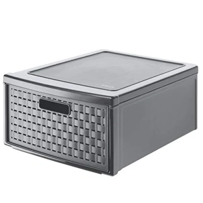Afbeelding van Rotho Country Ladebox 19.2l met 1 lade in rotan look, Kunststof (PP) BPA vrij, antraciet, groß/19.2l (45.0 x 34.0 20.0 cm)