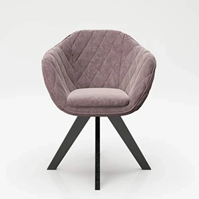 Afbeelding van PLAYBOY gestoffeerde stoel met armleuning en fluwelen bekleding, draaistoel in retro design voor eetkamer, keuken lounge, roze, rozenkwarts matte metalen poten, 61 x 80 57 cm