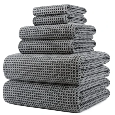 Afbeelding van POLYTE Microvezel oversized, 76 x 152 cm, sneldrogende pluisvrije badhanddoekenset, 6 delig (grijs, wafelweefsel)