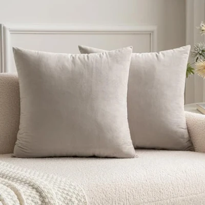 Afbeelding van MIULEE Fluweelzachte, decoratieve kussensloop, kussenslopen, luxueuze kussenslopen voor woonkamer, bank, slaapkamer met onzichtbare rits, vierkant, 50 x cm, 2 stuks, grijsbeige (Heart Wood)