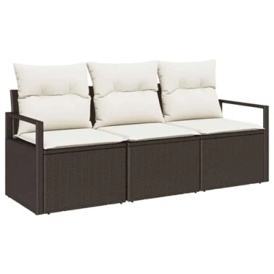 Afbeelding van vidaXL 3 delige tuinset met kussens Bruin Poly Rattan