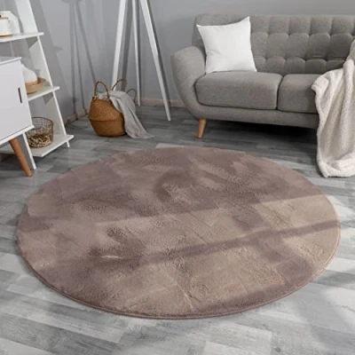 Afbeelding van Hoogpolig Tapjit Shaggy Woonkamer Modern Effen Kleur Fluffy, Kleur: Beige Taupe, Maat:120 cm rond