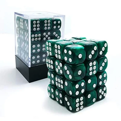 Afbeelding van Bescon DICE dobbelsteen w6 12mm 36er baksteendoos, Zes Sided Die (36) Block of Dice, Marmer Pearl Green