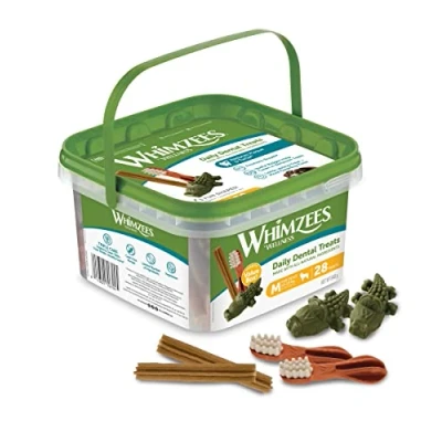 Afbeelding van WHIMZEES Gemengde diversiteitsdoos, natuurlijke, graanvrije tandverzorgingssnacks, kauwstangen voor middelgrote honden, 28 stuks