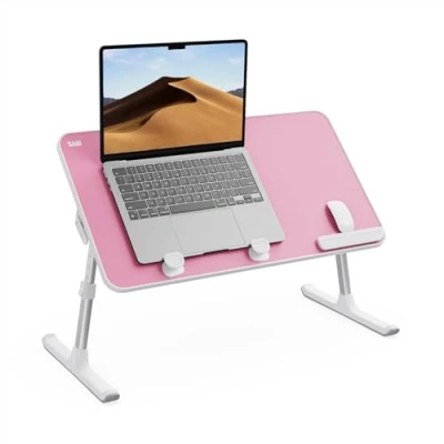 Afbeelding van SAIJI bedtafel, 5 in hoogte verstelbare laptopstandaard, inklapbare laptoptafel, voor bank, vloer, werk, studie, lezen, schrijven, eten, geschikt laptops tot 17 inch (52 x 30 cm, zwart)