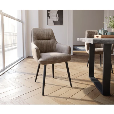 Afbeelding van Armleunstoel Zelia Flex met armleuning 4 poot conisch zwart taupe vintage