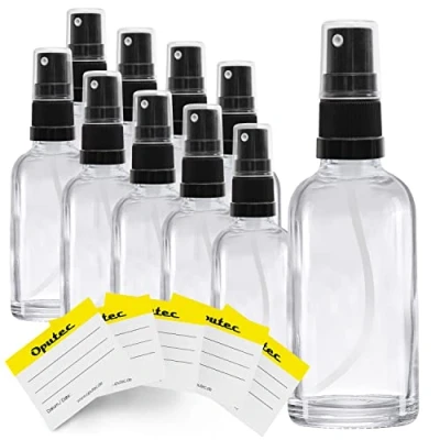Afbeelding van Oputec 10 x 30 ml spuitflessen van glas met verstuiver + etiketten, heldere glazen flessen fijne sproeikop, kleine pompspray fles