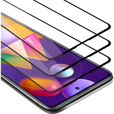 Afbeelding van Cadorabo 3x Screenprotector geschikt voor Samsung Galaxy M31s Volledig scherm pantserfolie Beschermfolie in TRANSPARANT met ZWART Getemperd (Tempered) Display beschermend glas 9H hardheid 3D Touch