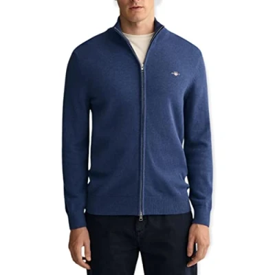 Afbeelding van Gant heren Fijngebreid vest met logoborduring in de kleur Indigo, maat: XXXL