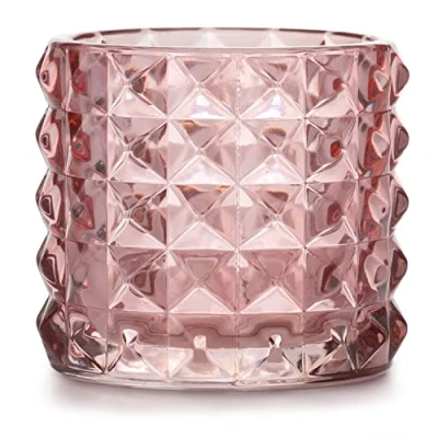 Afbeelding van Theelichthouder van glas AmeliaHome kandelaar theelichtglas 7x6,5 cm Malaga poederroze