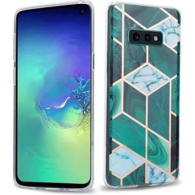 Afbeelding van Cadorabo Hoesje geschikt voor Samsung Galaxy S10 4G in Donkergroen Wit Goud Marmer No. 6 Beschermhoes gemaakt van TPU siliconen Case Cover met mozaïek motief