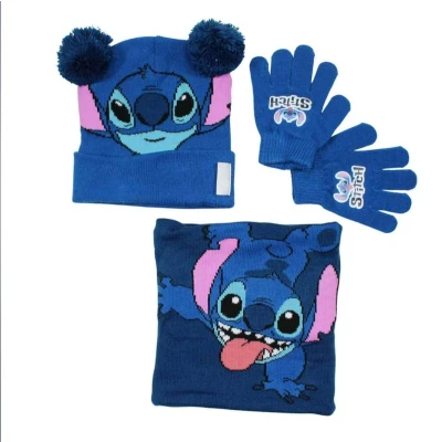 Afbeelding van Lilo &amp; Stitch 3 delig winterset muts snood handschoenen. Maat 52 cm One Size.