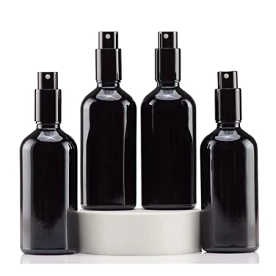 Afbeelding van Yizhao Zwart Glass Spray Bottle 100ml, met Kleine Fijne Nevelspray, Metalen Dop, Navulbaar voor Essentiële Olie, Reizen, Schoonmaken, Parfum, Aromatherapie, Make up 4 Stuks