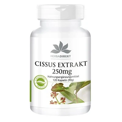 Afbeelding van Cissus Capsules Quadrangularis Extract 250mg 20% Ketosteron 120 HERBADIREKT by Warnke Vitalstoffe Duitse apothekerskwalitei