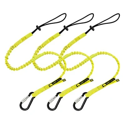 Afbeelding van BearTOOLS Tool Lanyard met gesp riem Clip Bungee Cord Heavy Duty Schroef Locking Carabiner Valbeveiliging en Veiligheid Verstelbare Loop End Stoere Tether Constructie 3PK (Geel 0923YS)