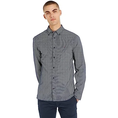 Afbeelding van Tommy Hilfiger regular fit overhemd CORE FLEX met biologisch katoen carbon navy / white