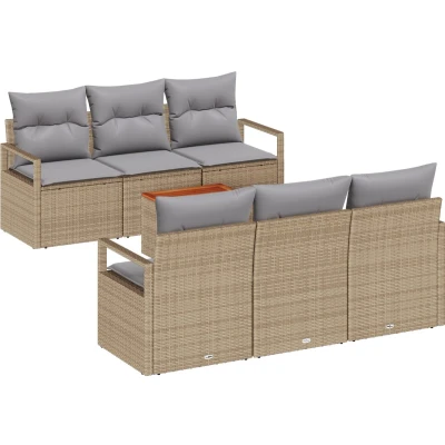 Afbeelding van vidaXL 7 delig Tuin Sofa Set met Kussens in Beige van Poly Rattan en Acacia