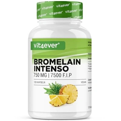 Afbeelding van Bromelaïne Intenso 750 mg (7500 F.I.P) 120 maagsapresistente capsules Extra hoge dosis Natuurlijk ananasextract Veganistisch
