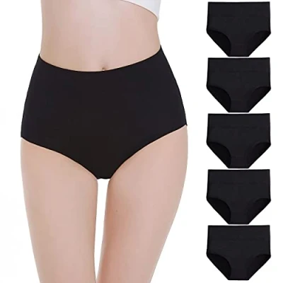 Afbeelding van Falechay Onderbroek Dames Hoge Taille Slip Katoen 5 Pack Zwart 3XL