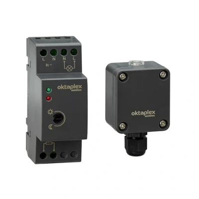 Afbeelding van Oktaplex Edi schemerschakelaar DIN rail 35 mm 230 V externe schemeringssensor IP65 buiten antraciet