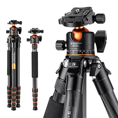 Afbeelding van K&amp;F Concept Koolstofvezel Camera Statief, Lichtgewicht Reisstatief met Monopod, Compact Fotografie Statief 360 Balhoofd, Compatibel DSLR Camera, Max. Belasting: 15KG (A255C2+BH 35L)