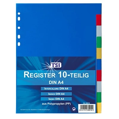 Afbeelding van TSI 65210 plastic register PP 10 delig, kleurrijke tabbladen
