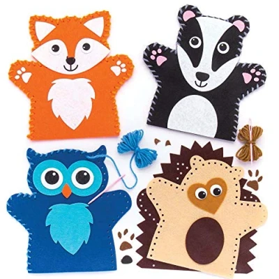 Afbeelding van Baker Ross Handpop naaiset &quot;bosdieren&quot; voor kinderen knutselwerk en decoraties (4 stuks)