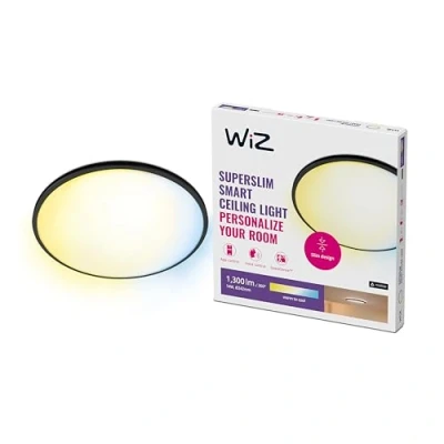 Afbeelding van WiZ Plafonniere SuperSlim Zwart Slimme LED Verlichting Warm tot Koelwit Licht Geintegreerd 14W Wi Fi
