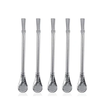 Afbeelding van 5 stuks Yerba Mate Drinklepel van roestvrij staal, gefilterd stro 15,7 cm