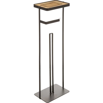 Afbeelding van Staande wc/toiletrolhouder zwart met reservoir en telefoon houder/plankje 59 cm van metaal Toiletrolhouders