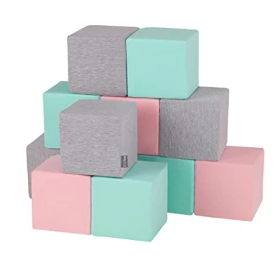 Afbeelding van KiddyMoon Foam Blokjes Voor Baby Zachte Blokken 12 Stuks Speelgoed Montessori Met En Veel Plezier Kinderen, Blokken: Lichtgrijs Roze Munt