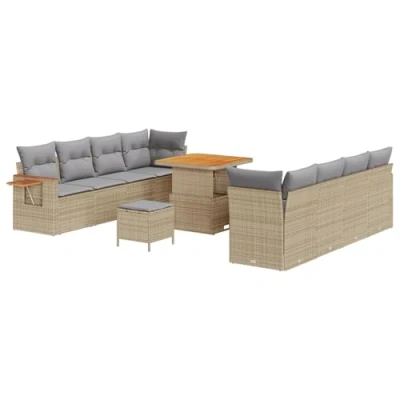 Afbeelding van vidaXL 11 delige Tuin Sofa Set met Kussens Beige Poly Rattan Acacia